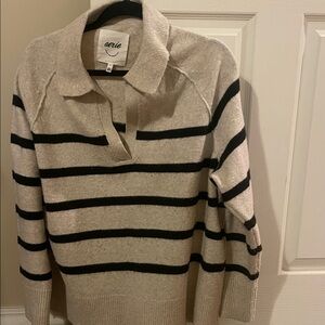 Aerie Women's Cowl Neck Sweater - Black and Cream Stripes
